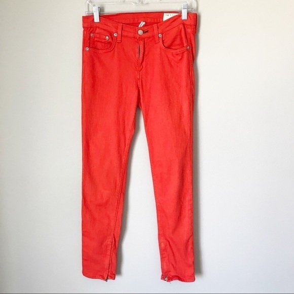 Rag & Bone Zipper Capri Crop Jeans Sz 27 Orange - Picture 3 of 10